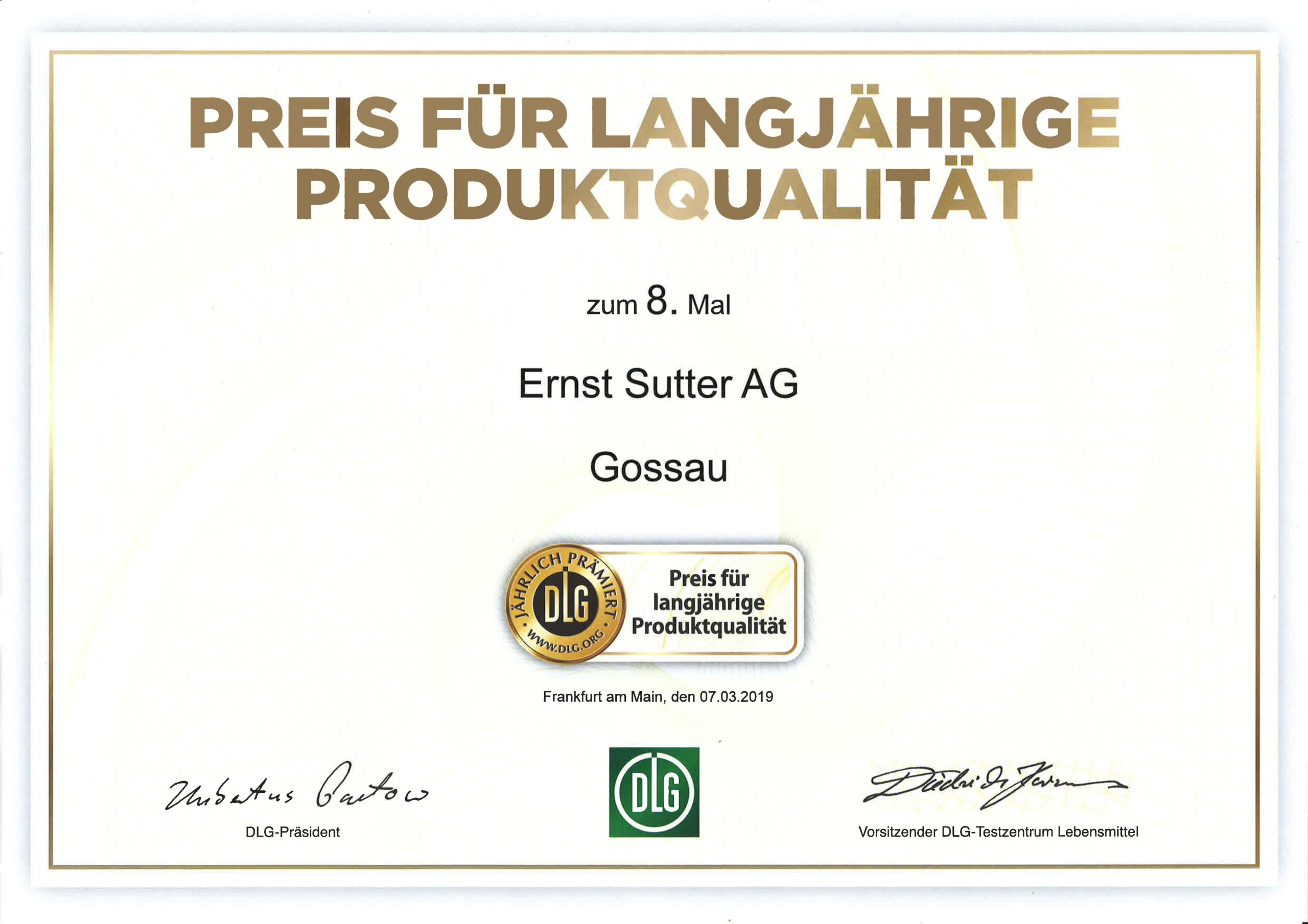 Gold für die Ernst Sutter AG
